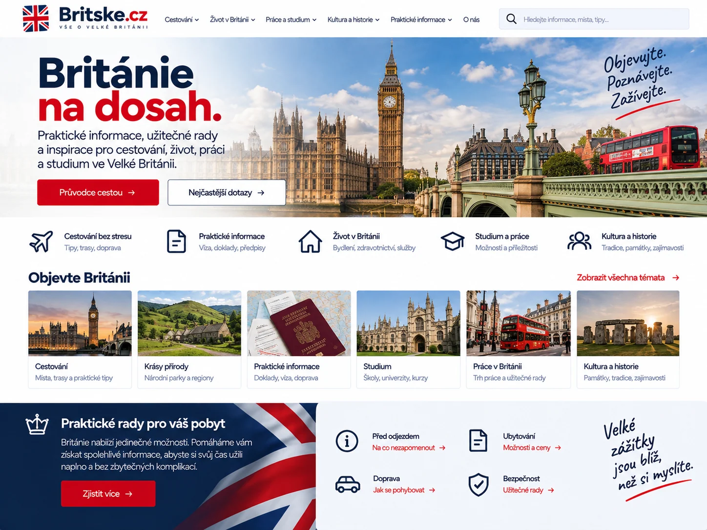 Ilustrační návrh pro Britske.cz: český informační portál o cestování a životě v Británii